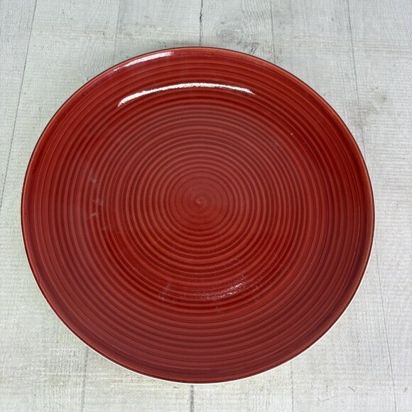 Dover & York RINGS SWIRL Circles Rust Red Stoneware Coupe Dinner Plates Set of 4 - Picture 8 of 16